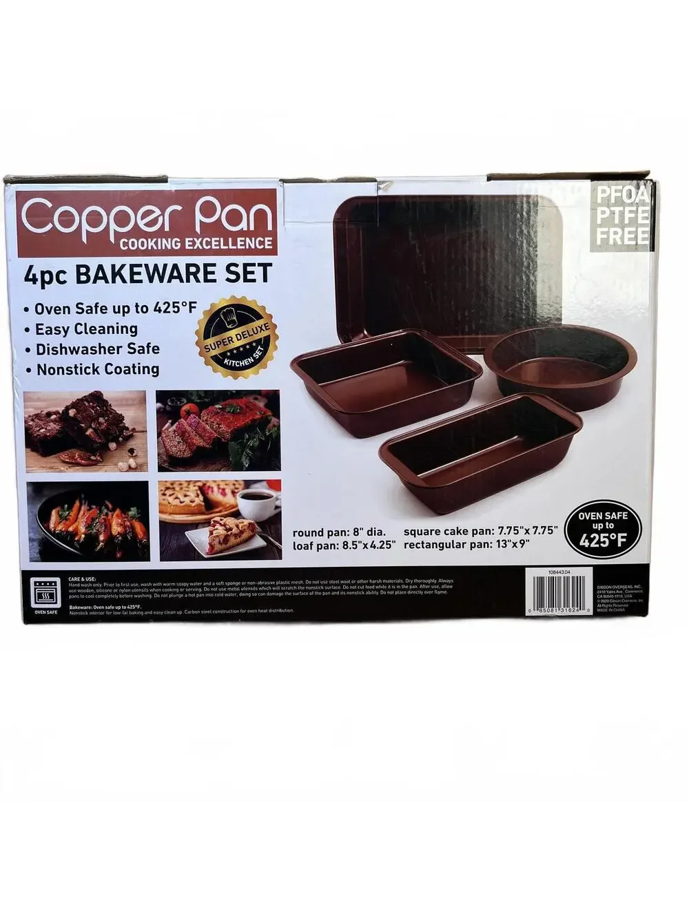 Copper Pan 4pc Bakeware Set - Oven Safe, Nonstick Coating, Dishwasher Safe